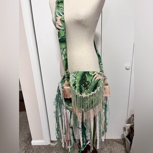 Palm themed fringed cross body boho purse-New